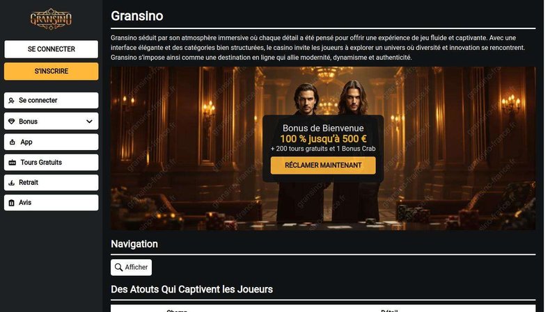 Découvrez les avantages du casino Gransino en ligne pour les Français